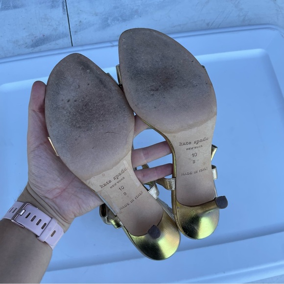 Kate spade gold leather heels size 10 shoes slingback size bow - Picture 4 of 9